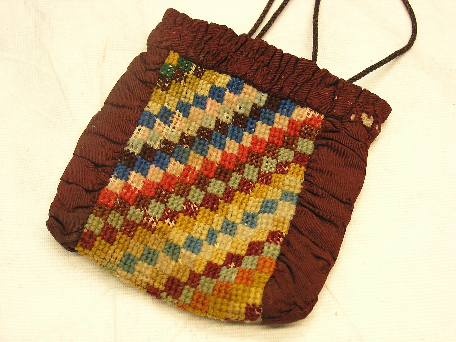 Crimson tapestry drawstring bag